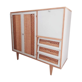 Wood and rattan cabinet