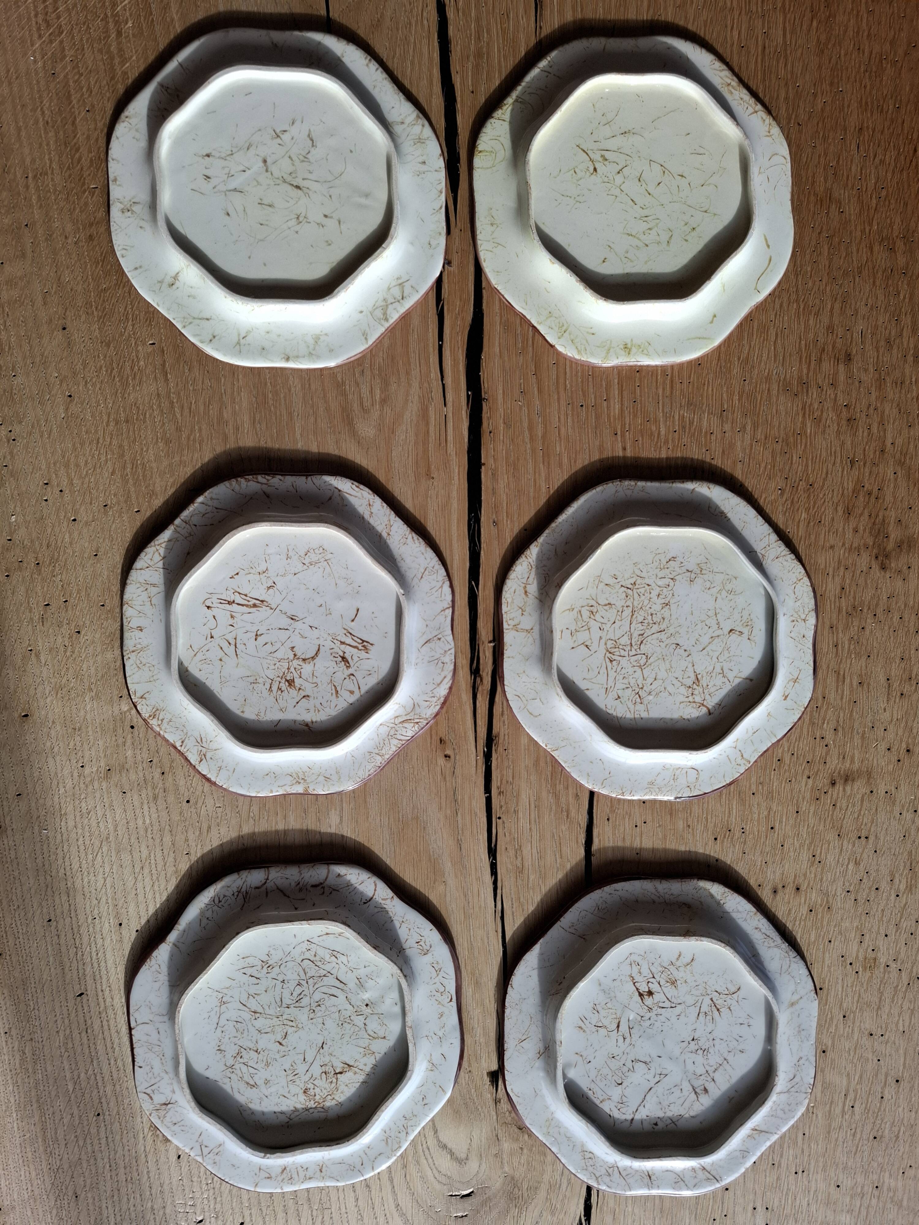 12 antique octagonal dessert plates