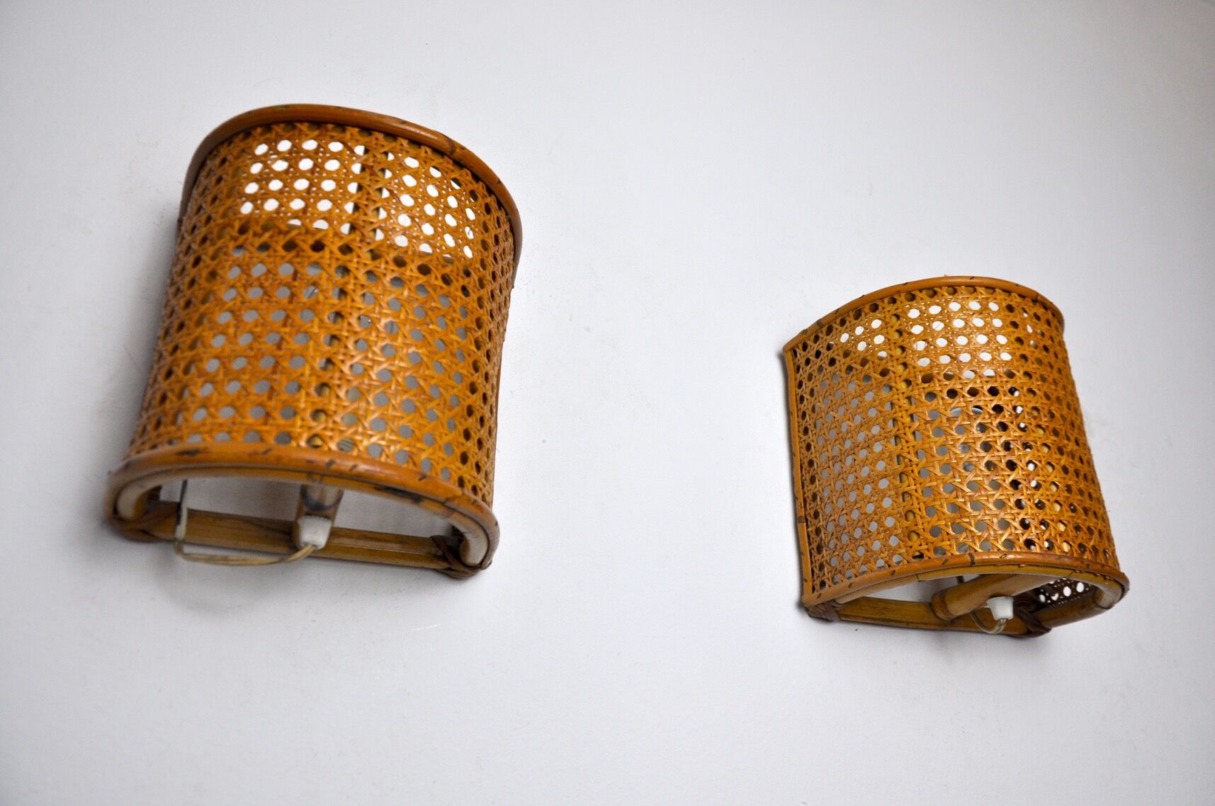 Pair of rattan wall lamps, France, 1960