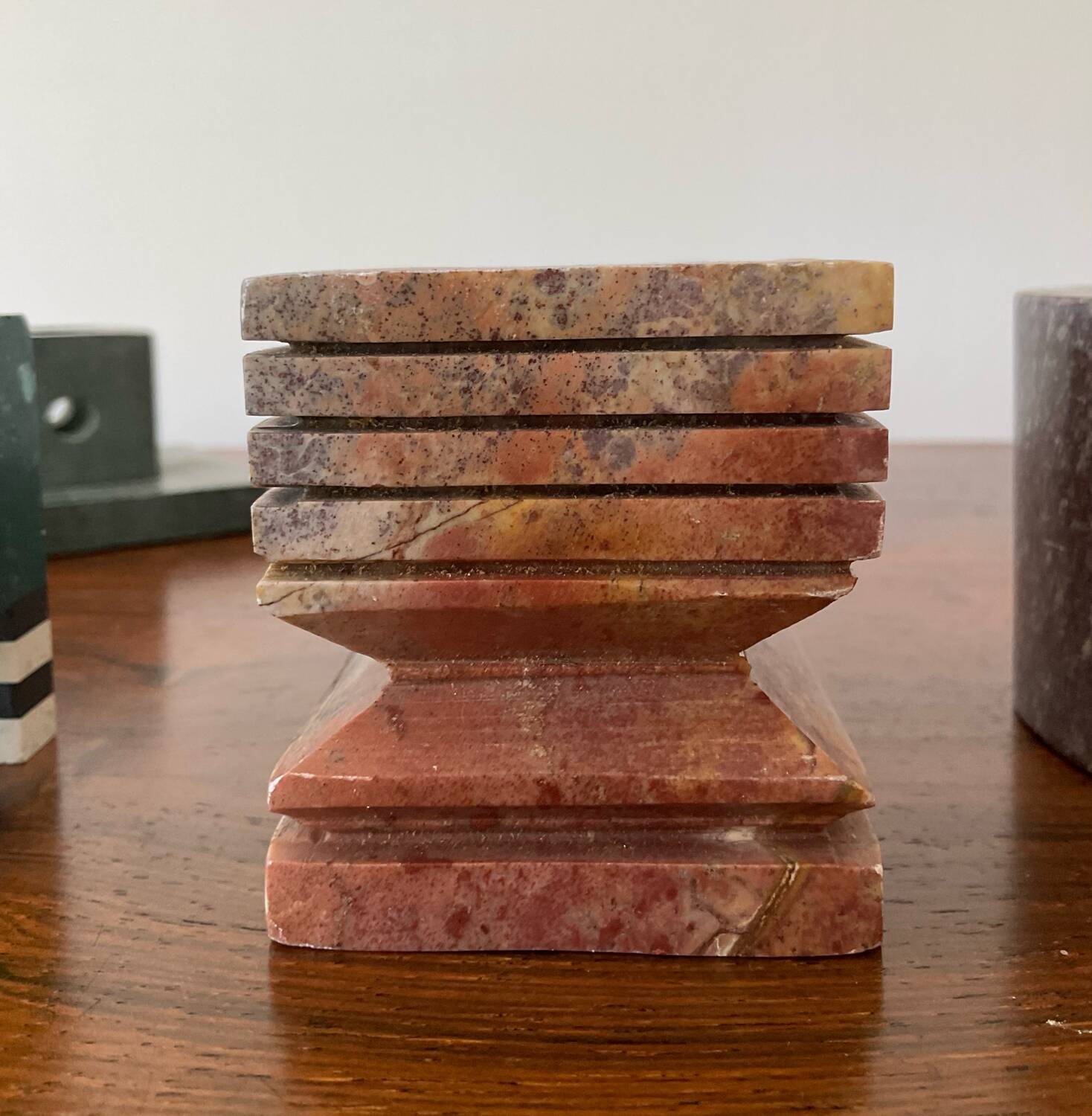 Set of 6 vintage marble and stone candlesticks
