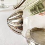 Ewer, decanter in silver-plated metal and glass