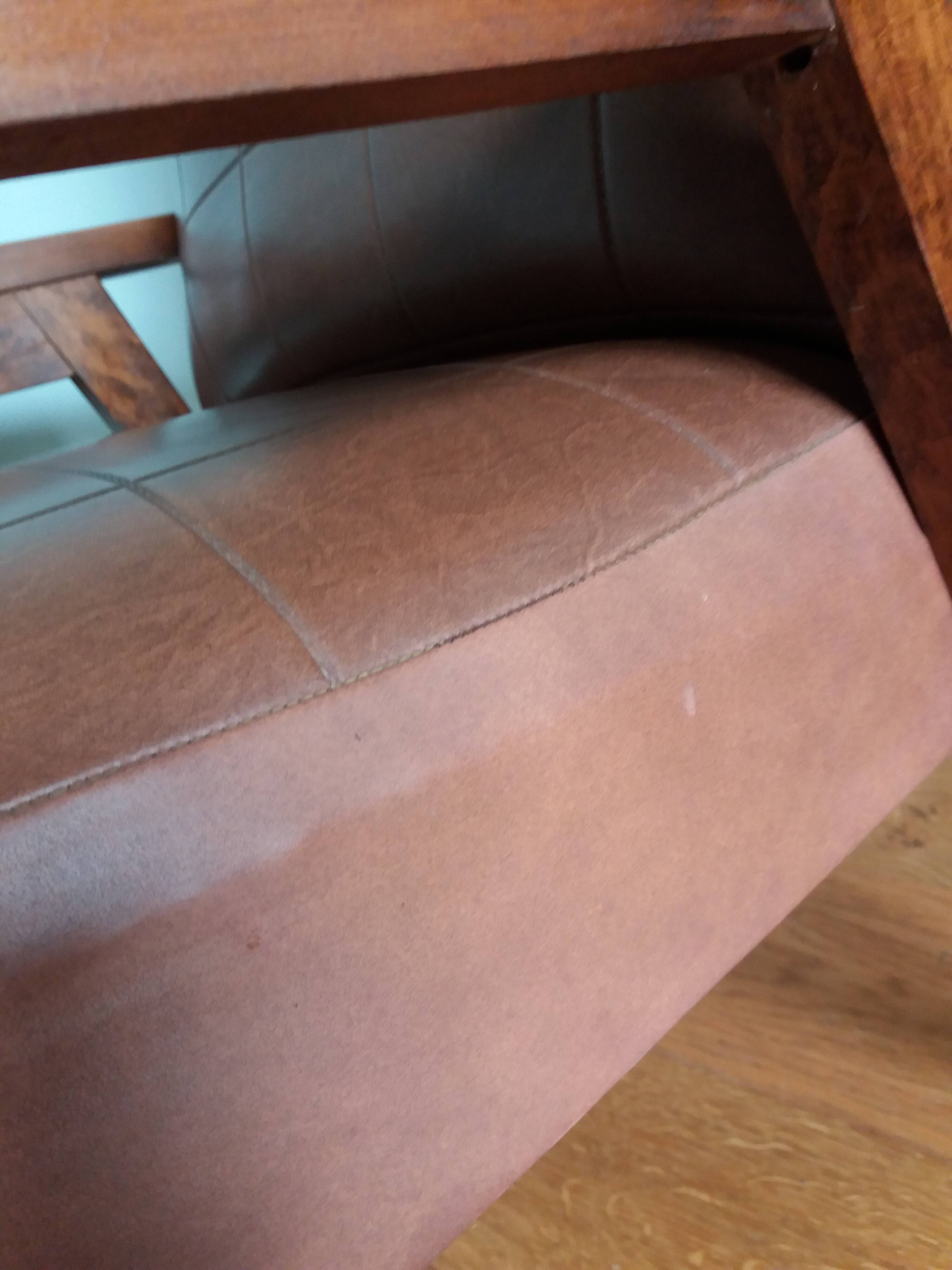 Scandinavian armchair in brown leatherette and wood