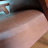 Scandinavian armchair in brown leatherette and wood