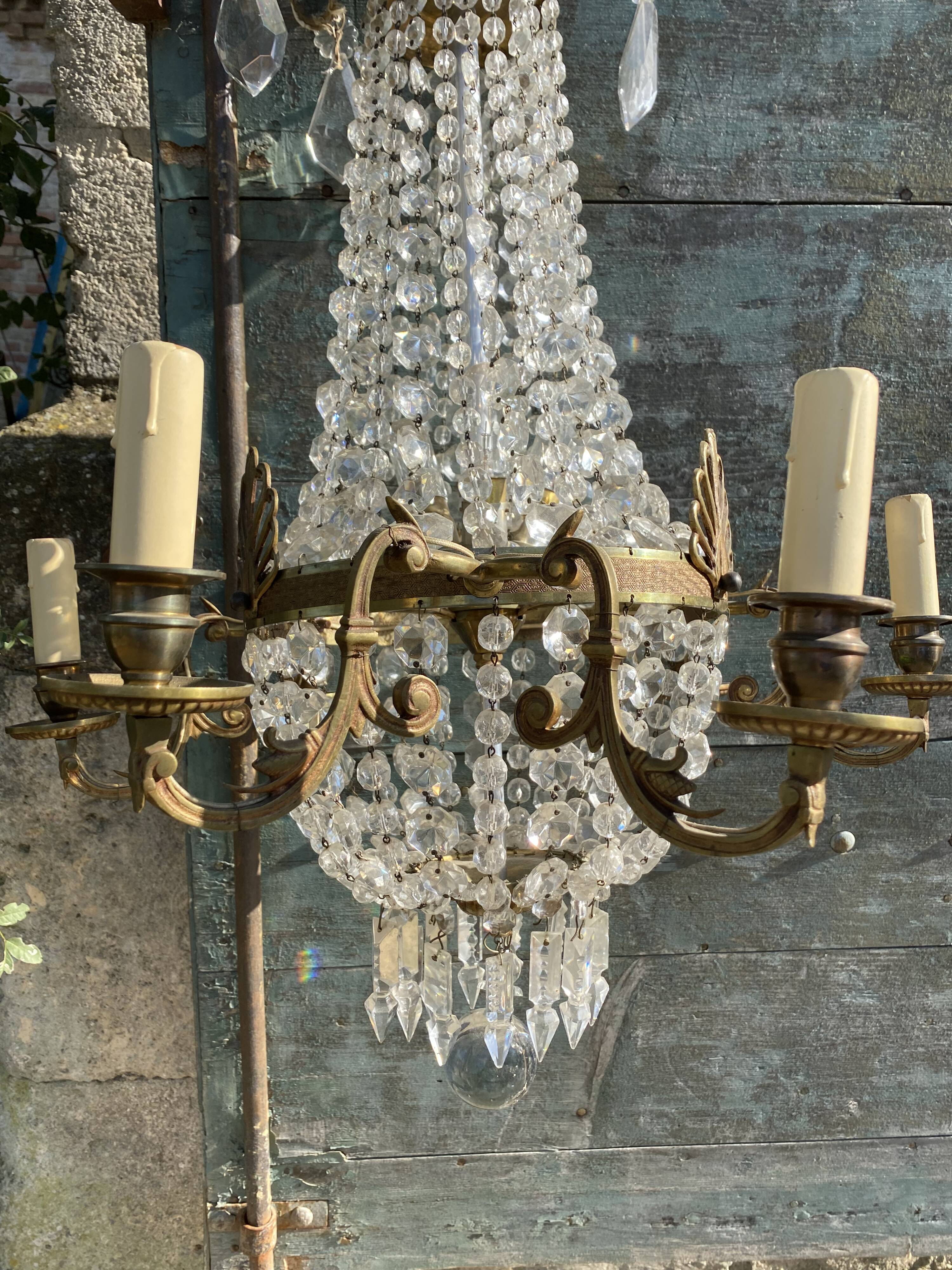 Bronze and crystal hot air balloon chandelier