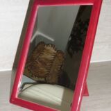Red plastic table mirror 18X13