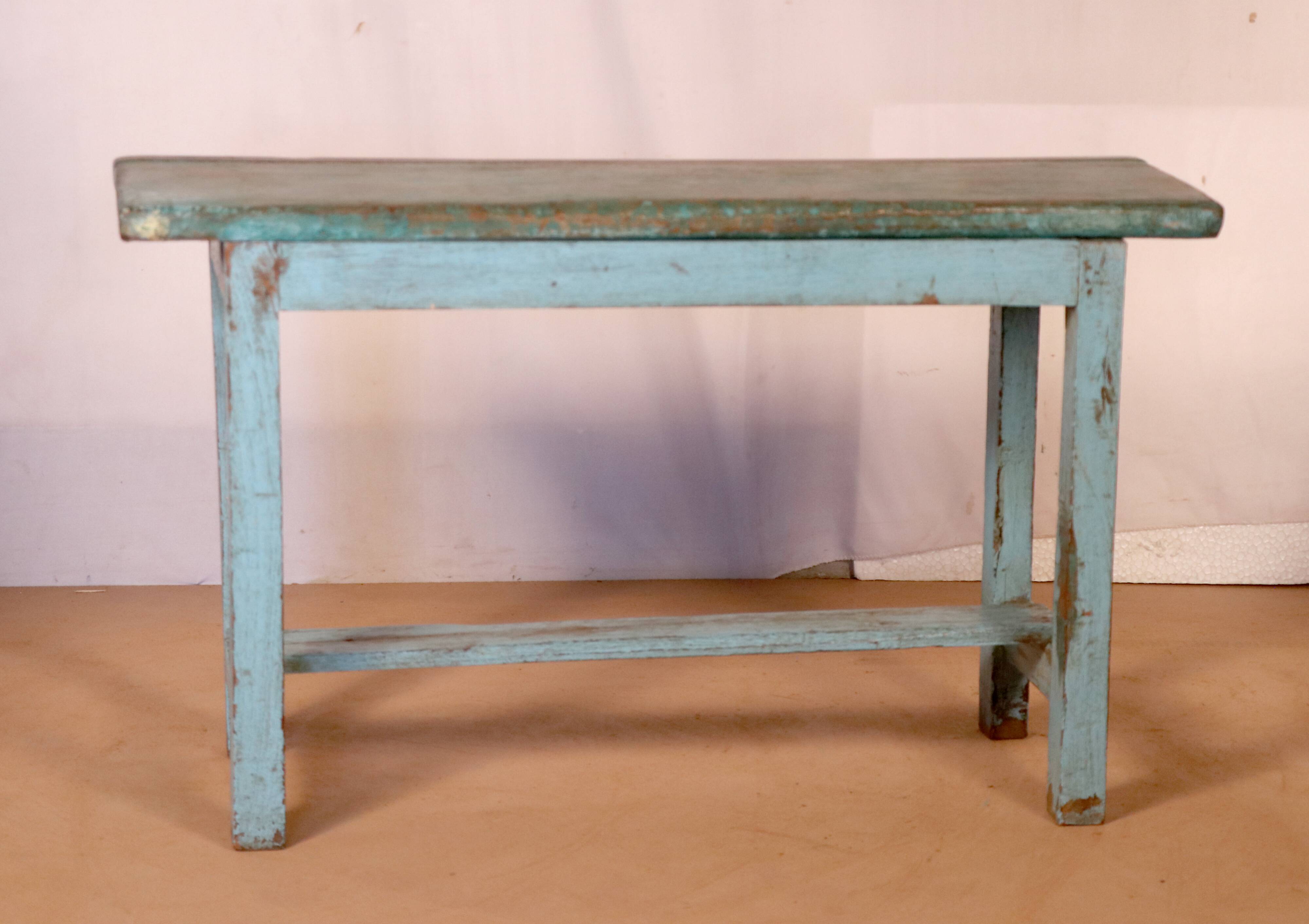 Former Burmese teak bench original blue patina