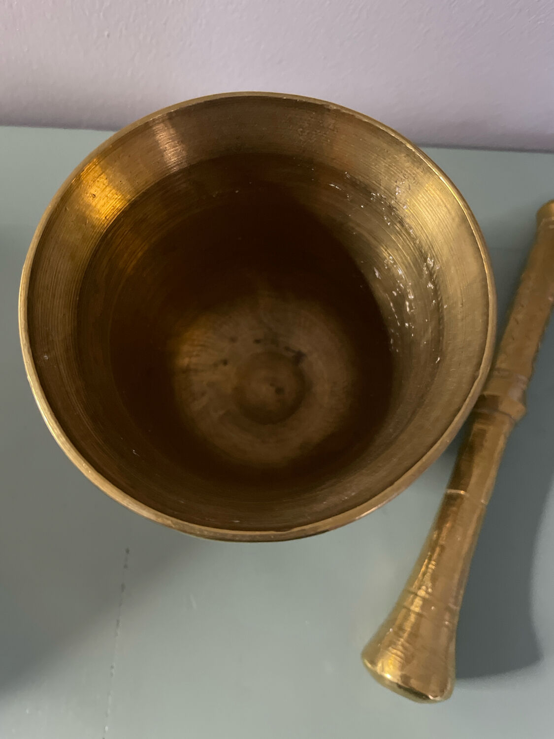 Golden metal mortar and pestle