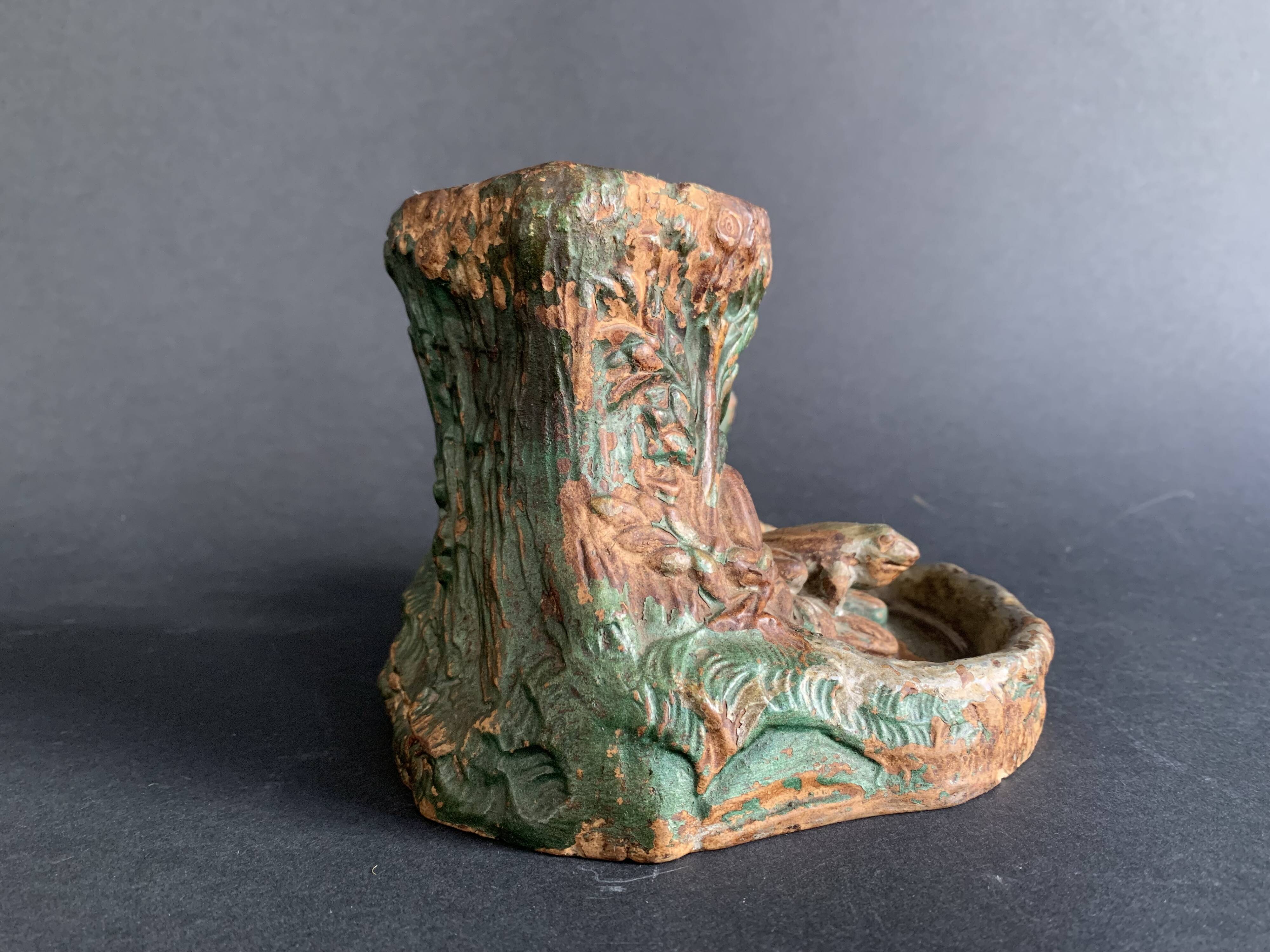 Pyrogenic, naturalistic tobacco jar in glazed terracotta from the 1900s