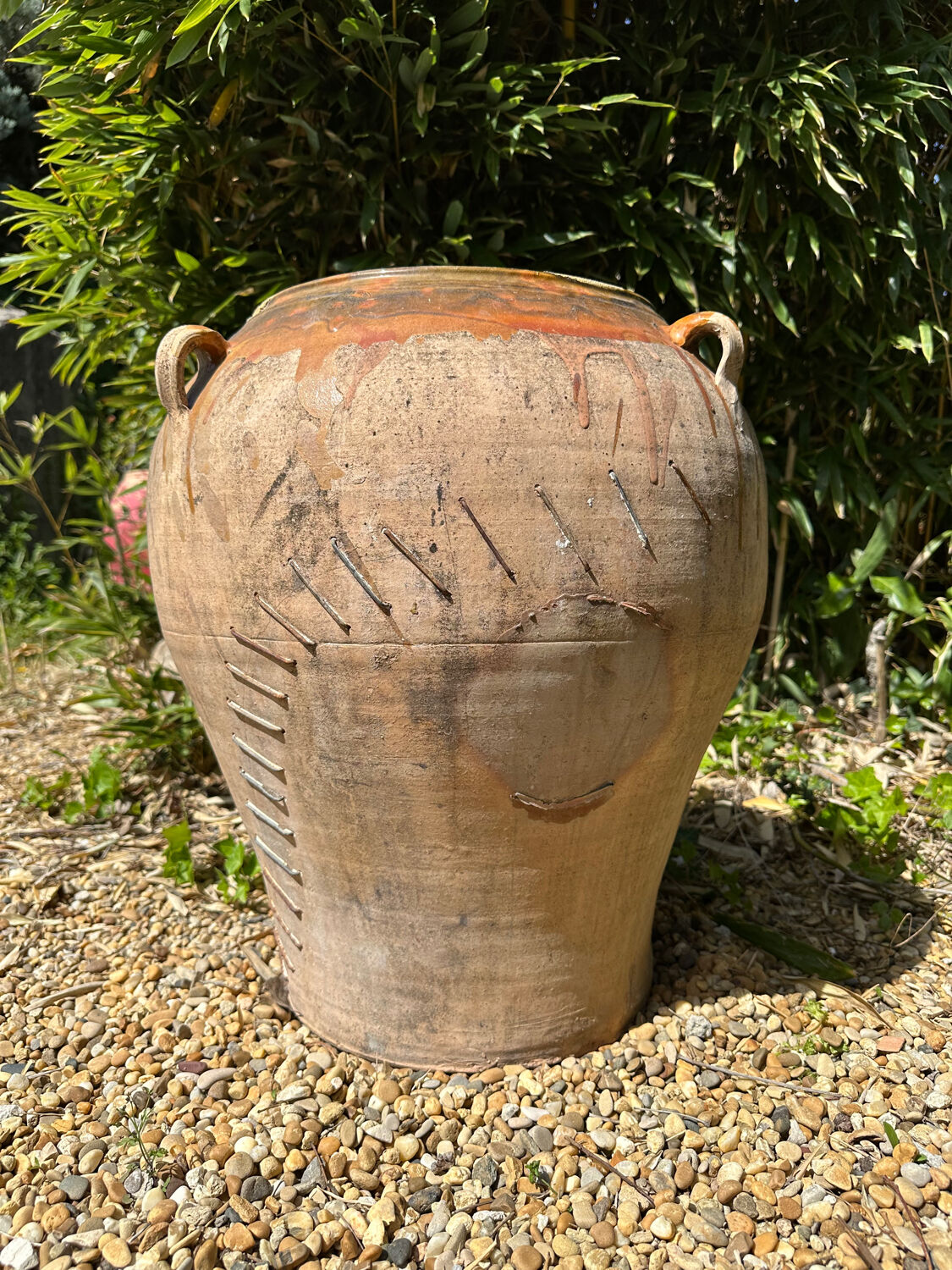 Ancient terracotta pottery jar from the 19th century.