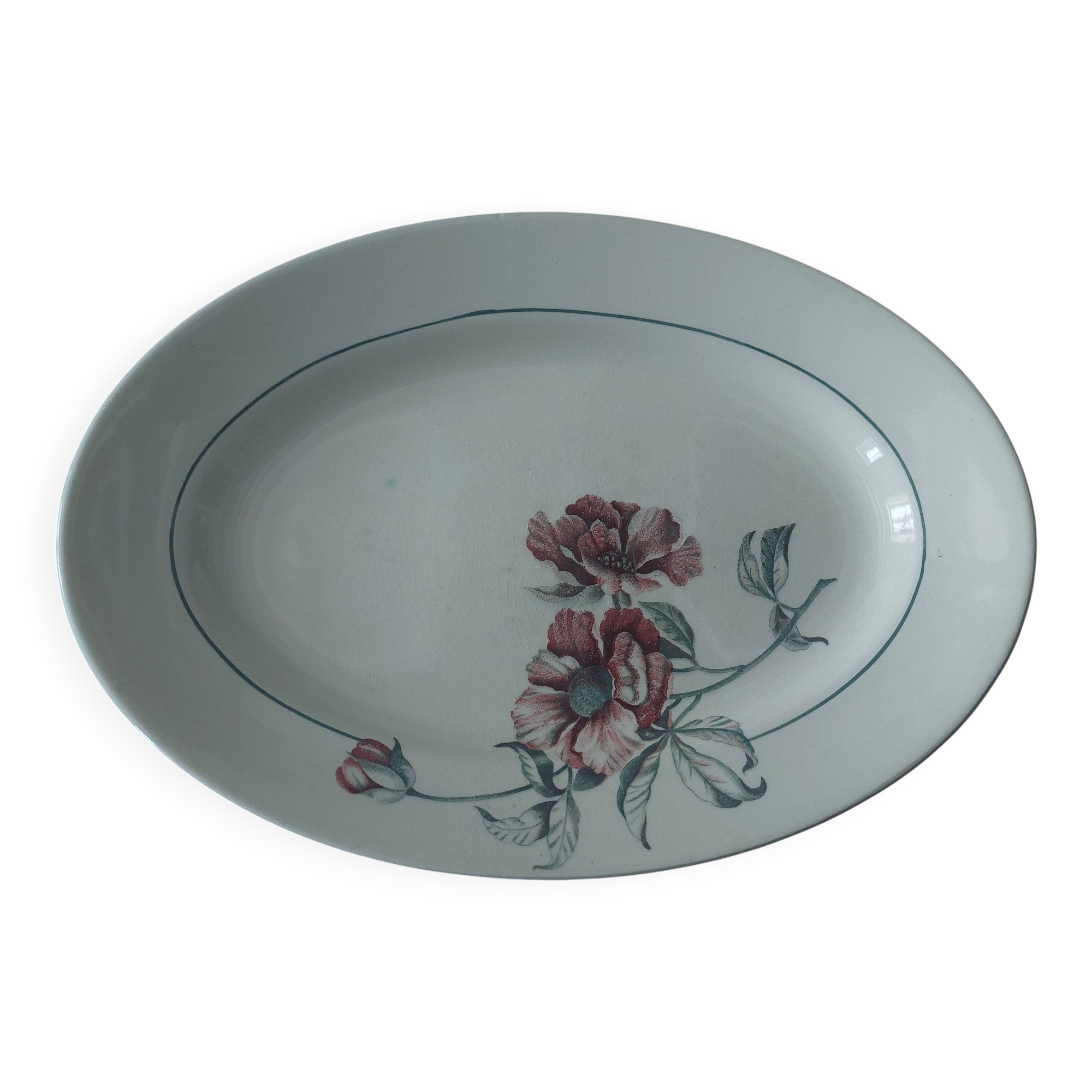 Oval earthenware dish Saint Amand Simone decor from the 50s