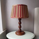 Vintage wooden table lamp with pleated fabric lampshade 1970