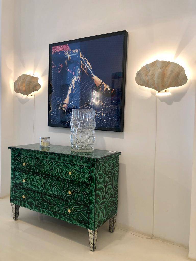 Mid-Century Modern Style Green-Malachite Colored Glass Italian Chest of Drawers