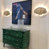 Mid-Century Modern Style Green-Malachite Colored Glass Italian Chest of Drawers