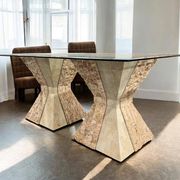 vintage stone dining table with glass top