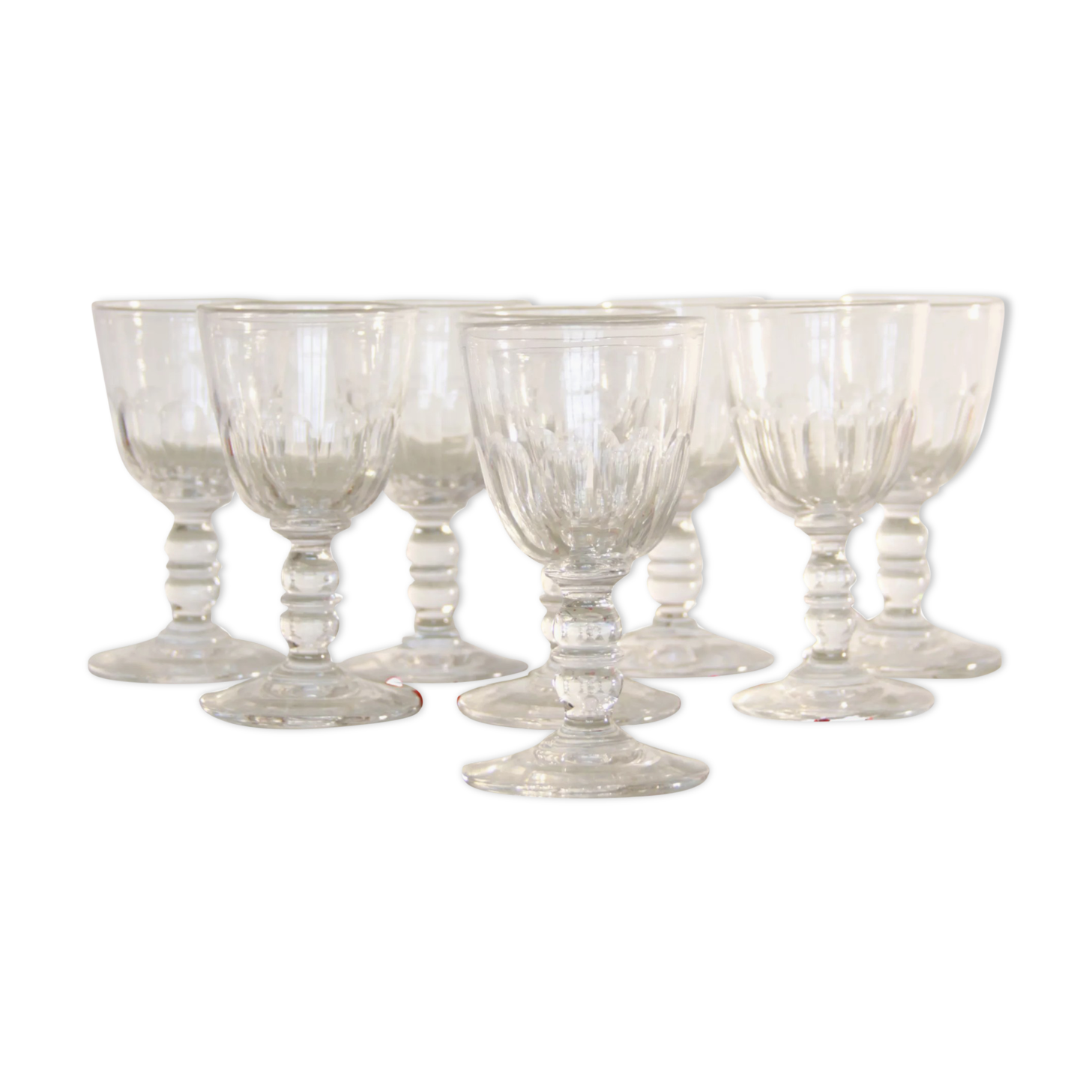 8 carved crystal wine glasses