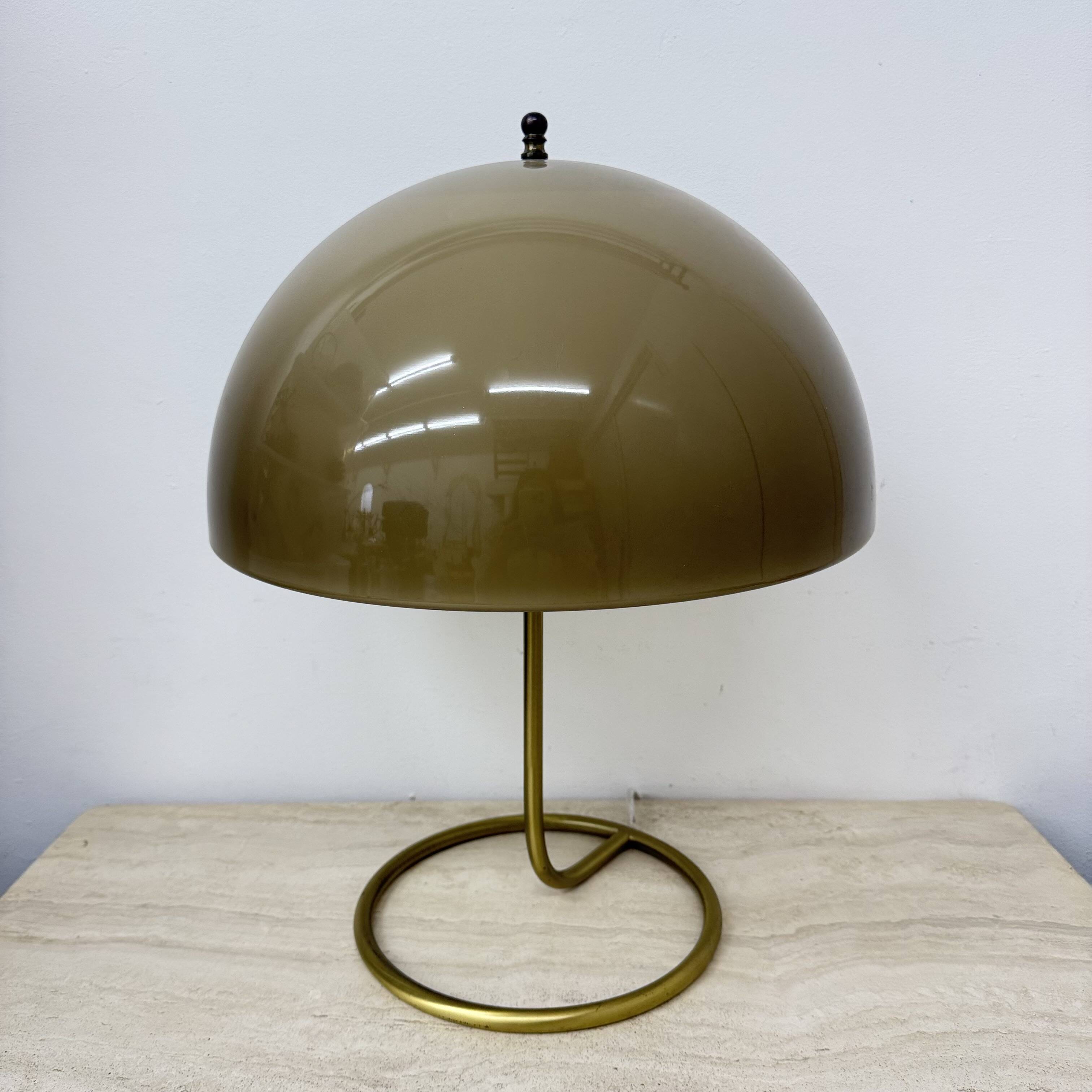Vintage Mushroom table lamp with gold metal base , 1970s