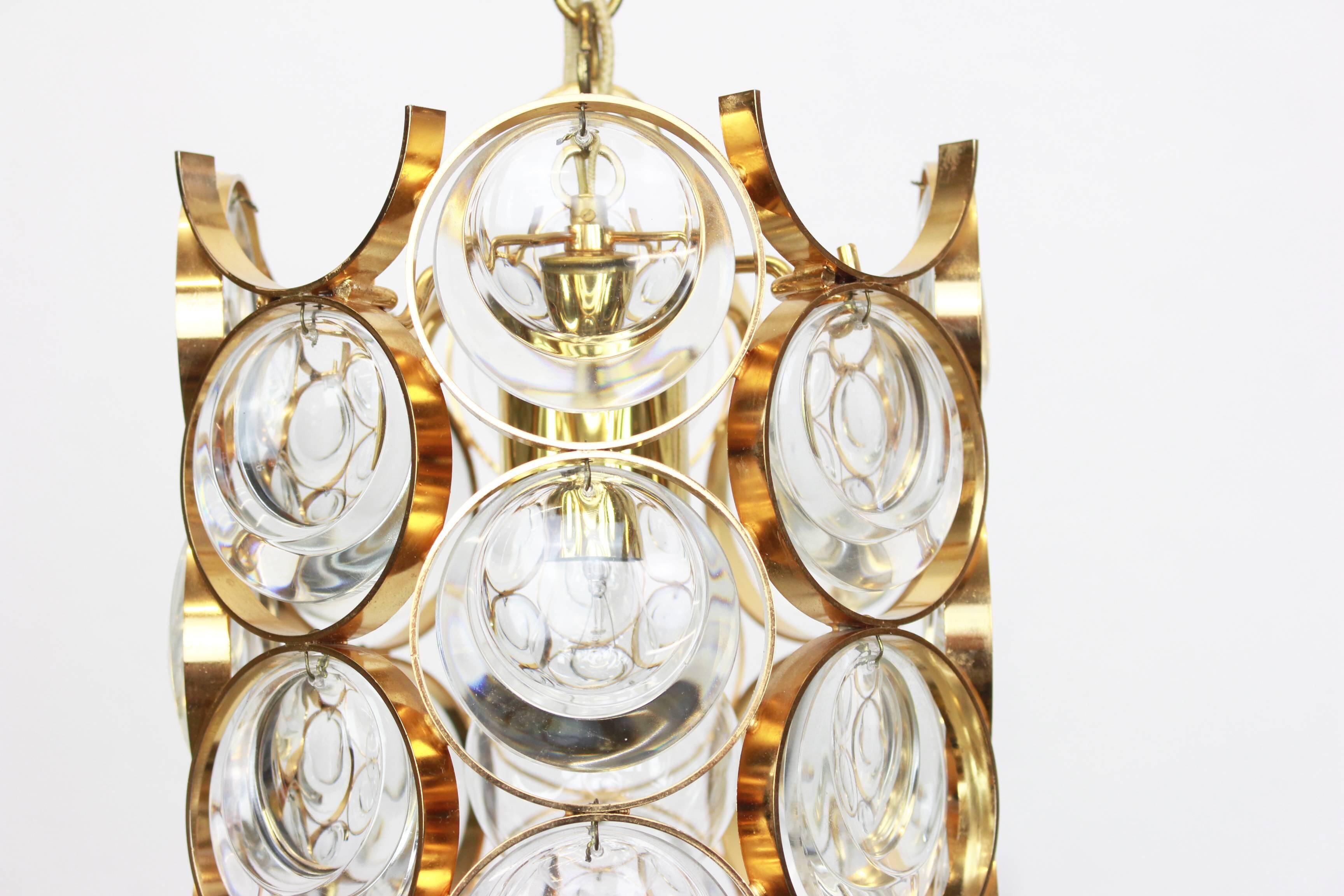 Pair of small golden brass pendants, Sciolari design for Palwa, Germany, 1970s.