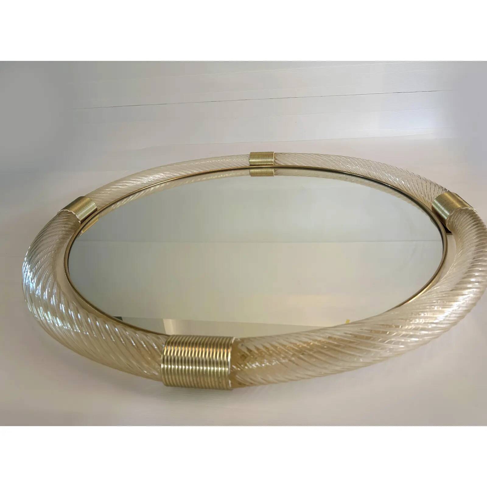 Elegant Round Gold Murano Mirror, Barovier Style