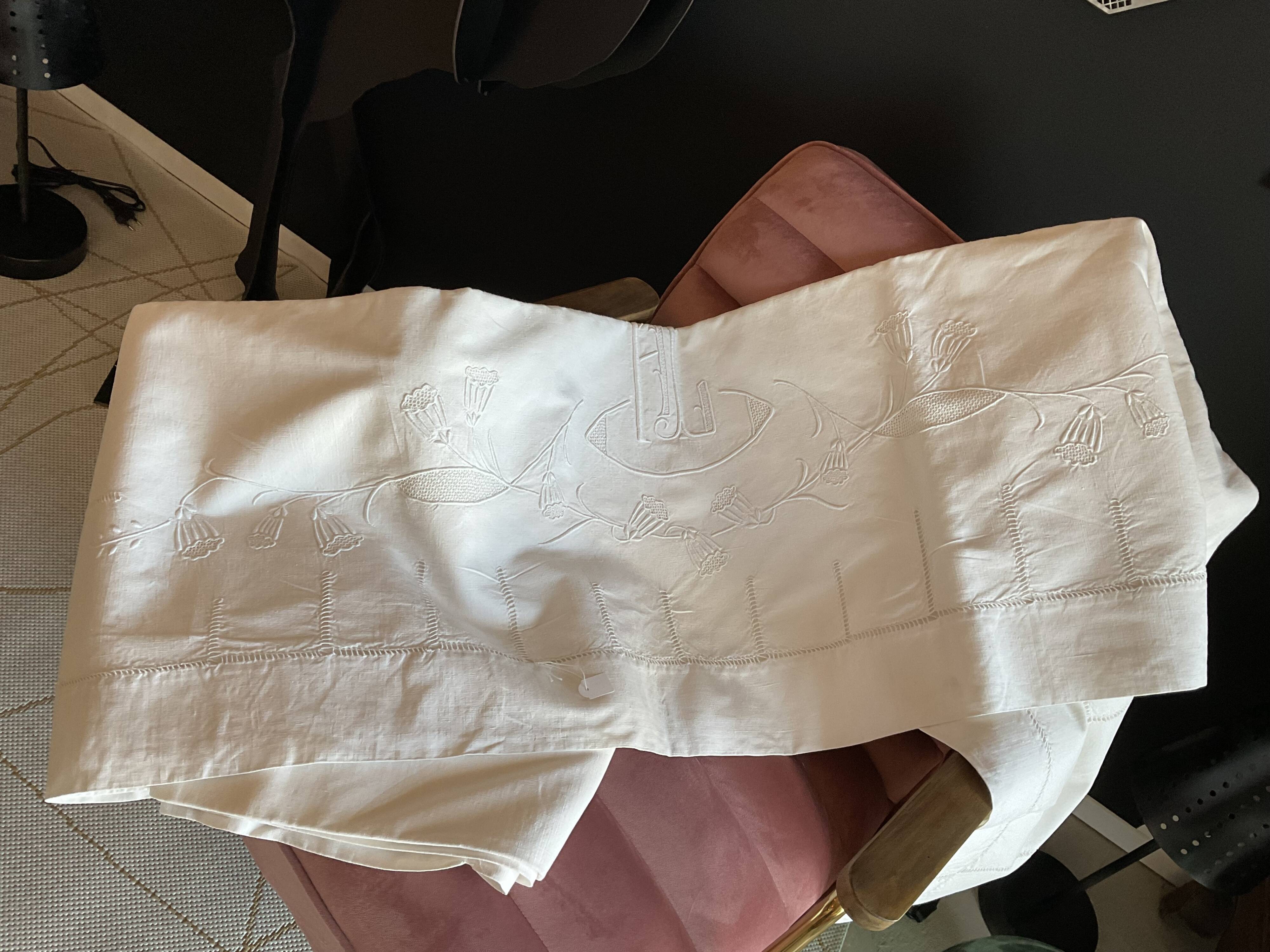 Old linen/cotton embroidered sheet