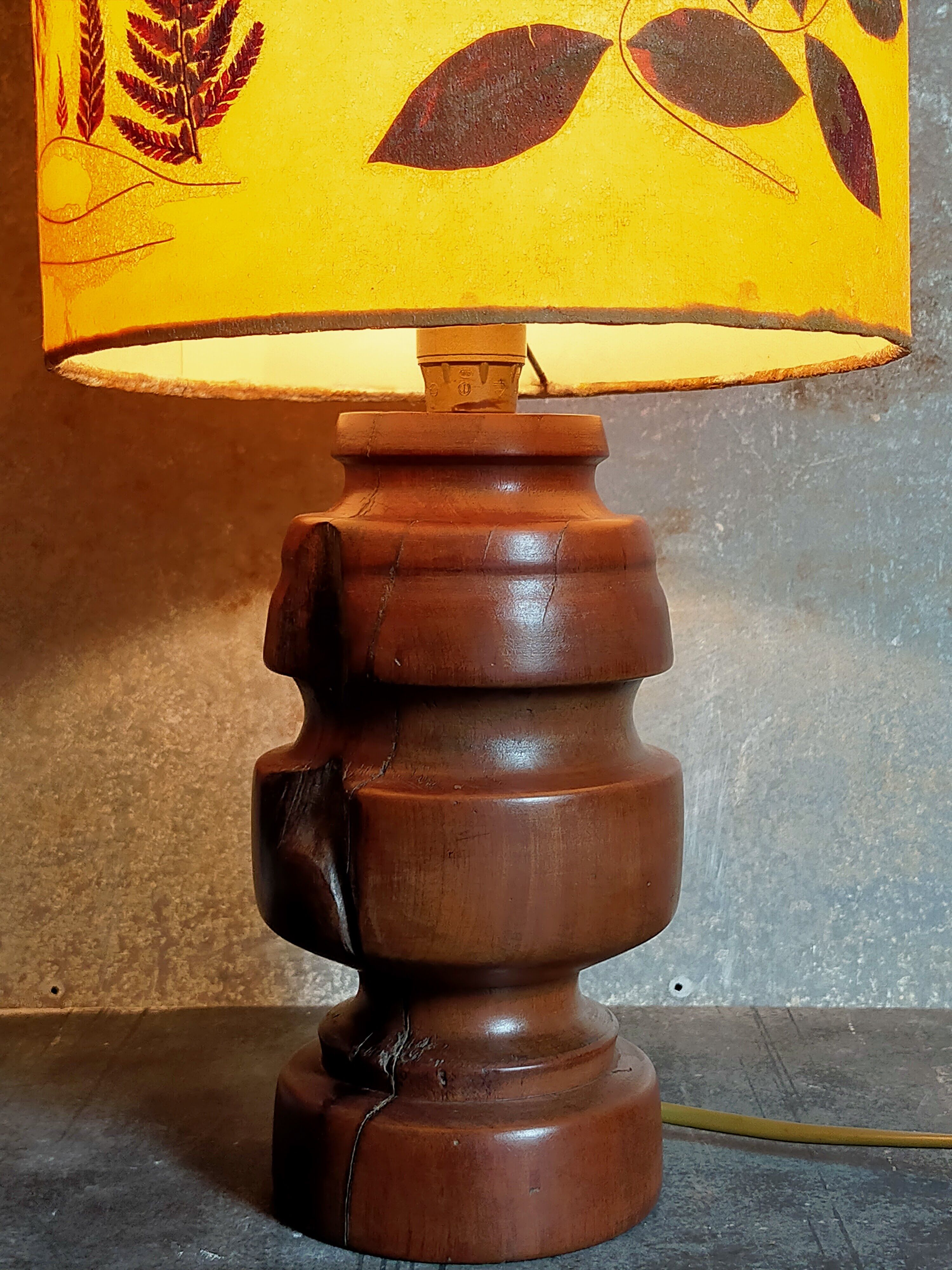 Vintage solid wood lamp and herbarium lampshade
