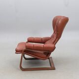 Sculptural Ear-Back Lounge Armchair — Moulded Wood — Deep Button