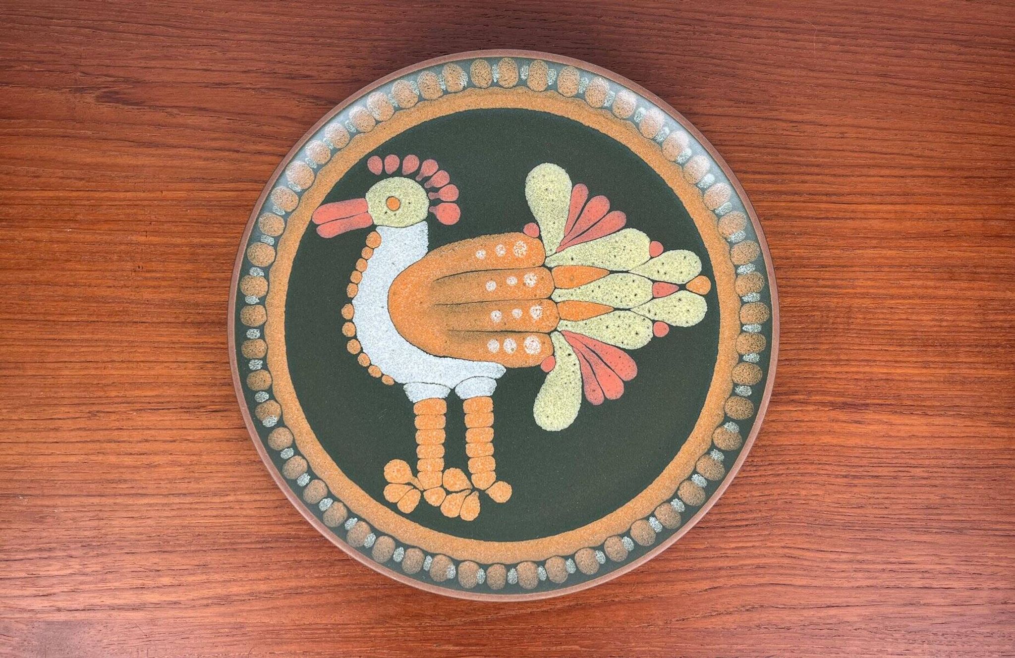 Vintage German ceramic wall plate with bird motif from Keramik Manufaktur Kupfermühle, 1970s.