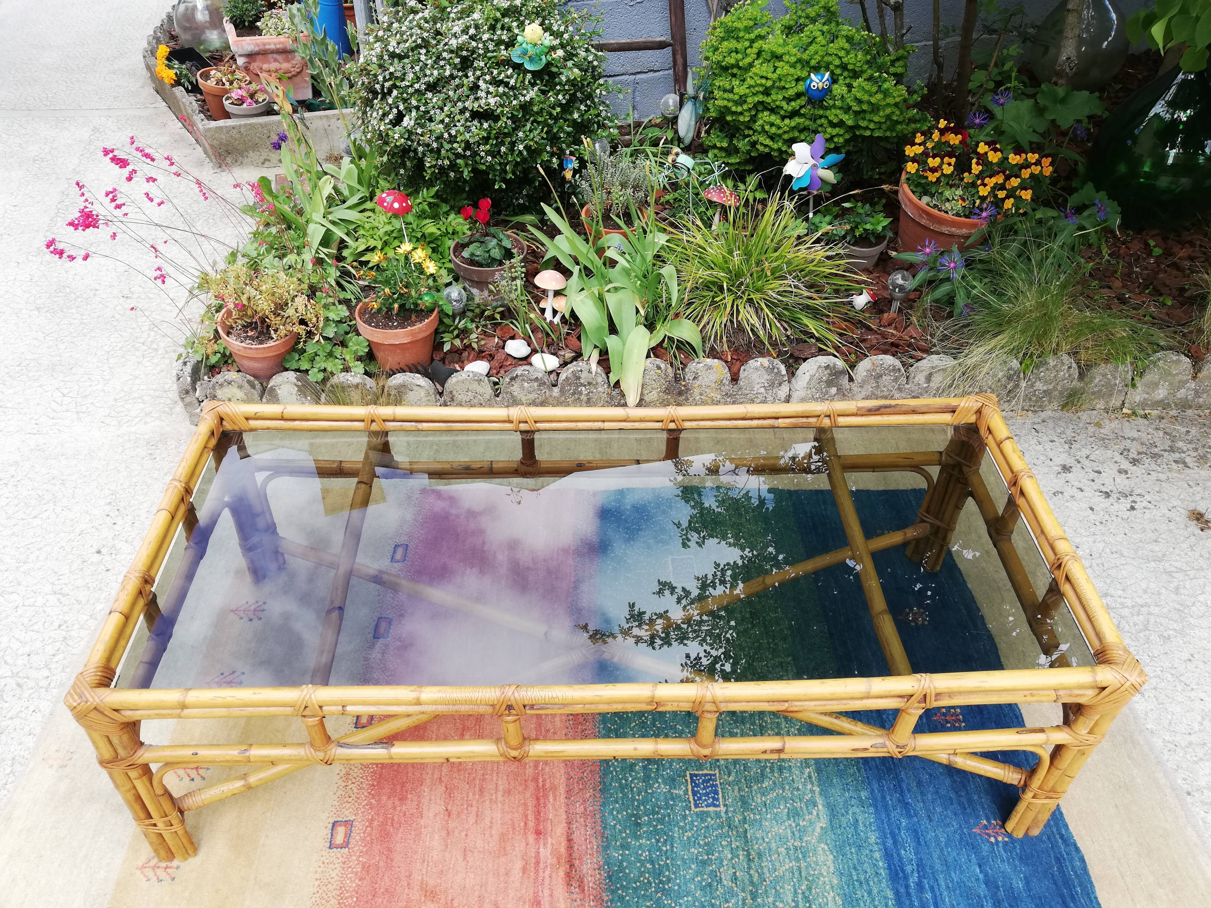 Rattan coffee table and glass