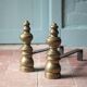 Chenets vintage, paire de chenets, accessoire cheminée, chenets laiton et fonte, andirons