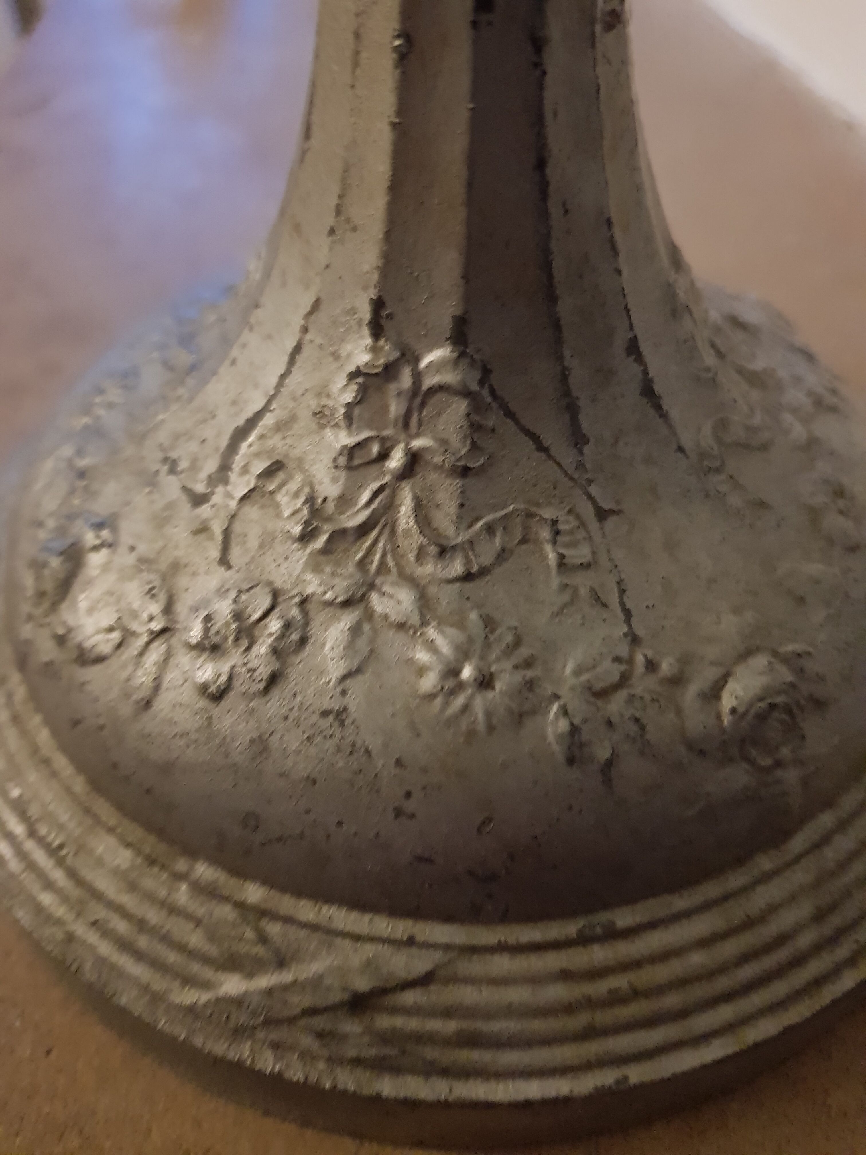 Former oil lamp foot metal silver blue glass
