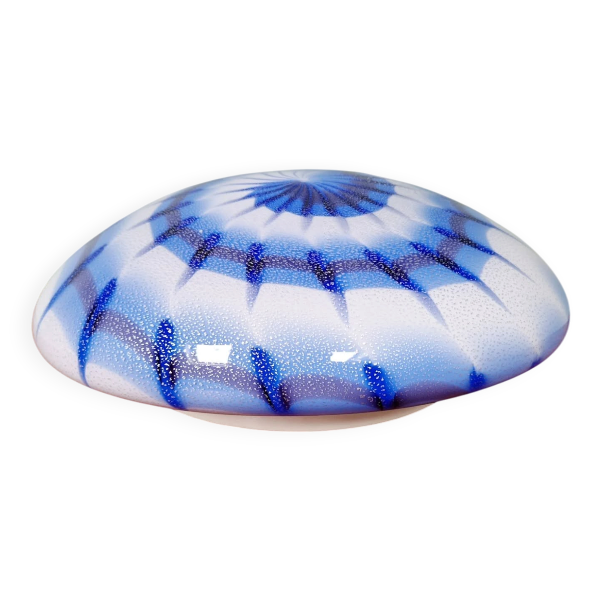 Ceiling light/wall sconce in blue and white Murano glass, 1970.