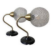 Vintage swan neck wall lights brass bubble glass porcelain