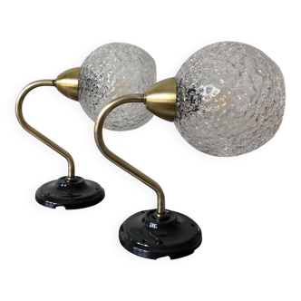 Vintage swan neck wall lights brass bubble glass porcelain