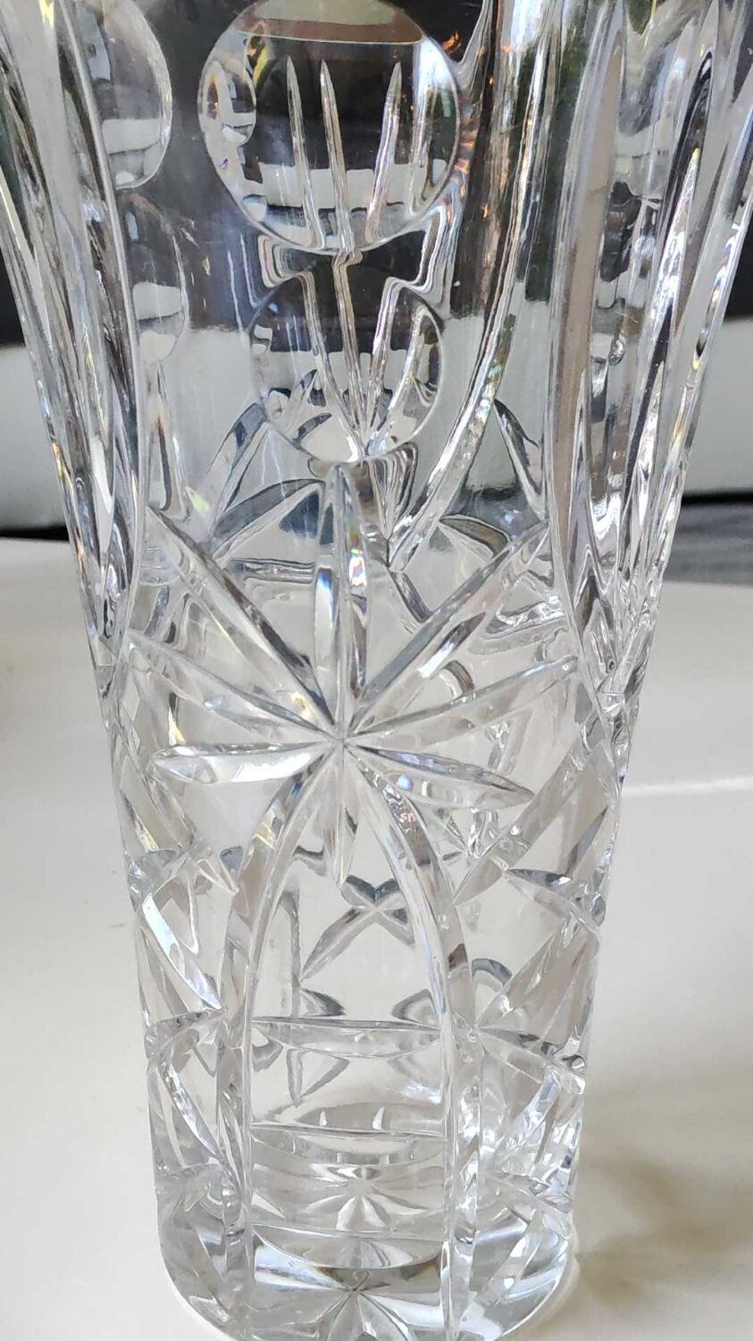 Lead crystal vase with flared neck, Bohemian/Boho chic style. High 25 cm