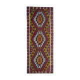 Antique Turkish Runner Rug, Handwoven Traditional Wool Kilim Rug- 140x390cm