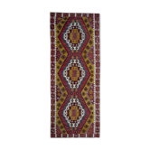 Antique Turkish Runner Rug, Handwoven Traditional Wool Kilim Rug- 140x390cm