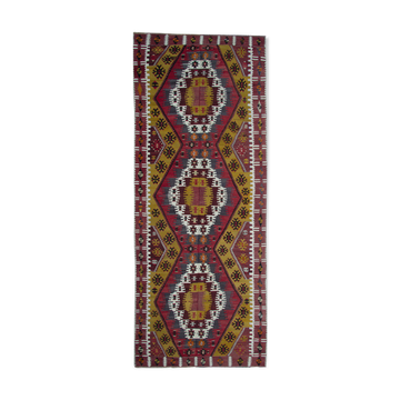 Antique Turkish Runner Rug, Handwoven Traditional Wool Kilim Rug- 140x390cm