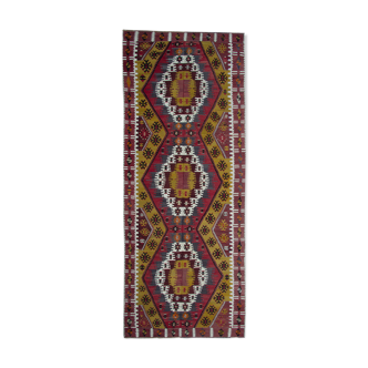 Antique Turkish Runner Rug, Handwoven Traditional Wool Kilim Rug- 140x390cm
