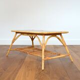 Coffee table wood and rattan 1950s