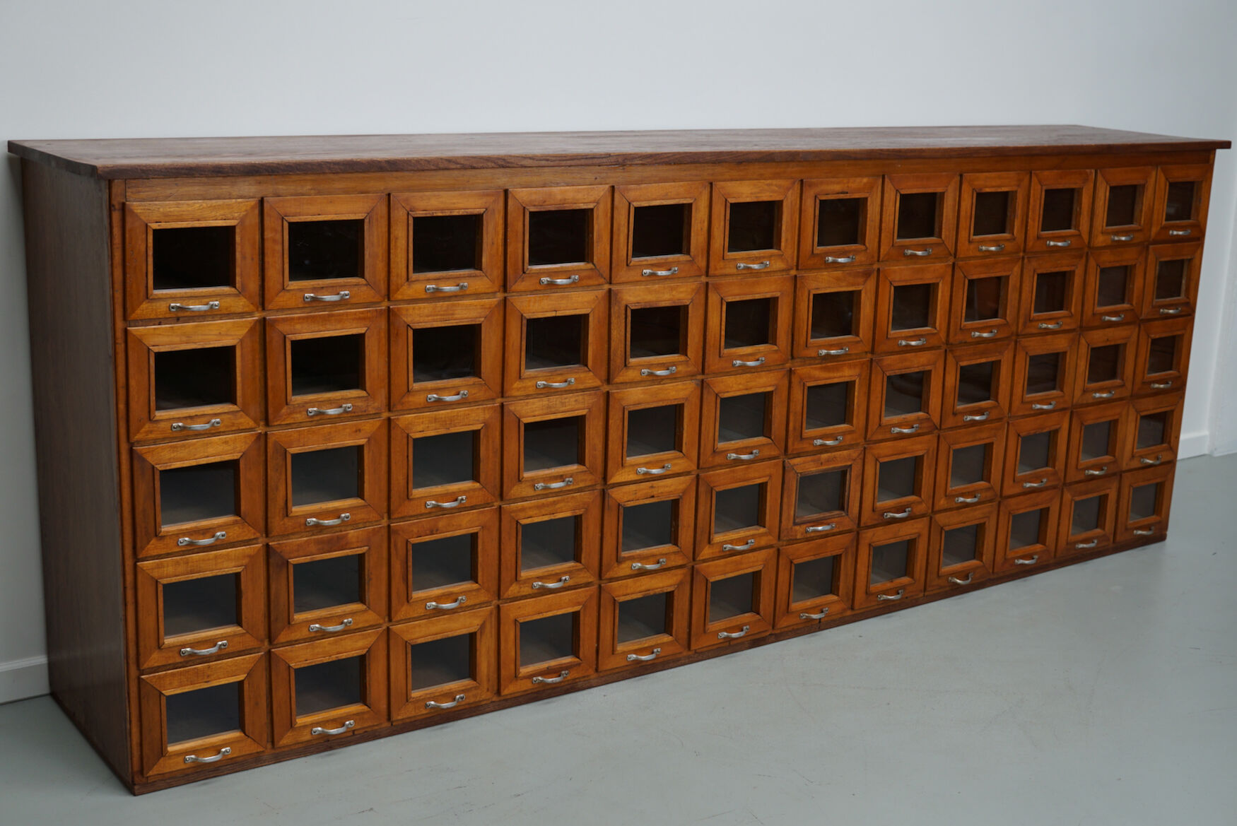 Vintage Dutch Oak Haberdashery Shop Cabinet / Vitrine, 1950s
