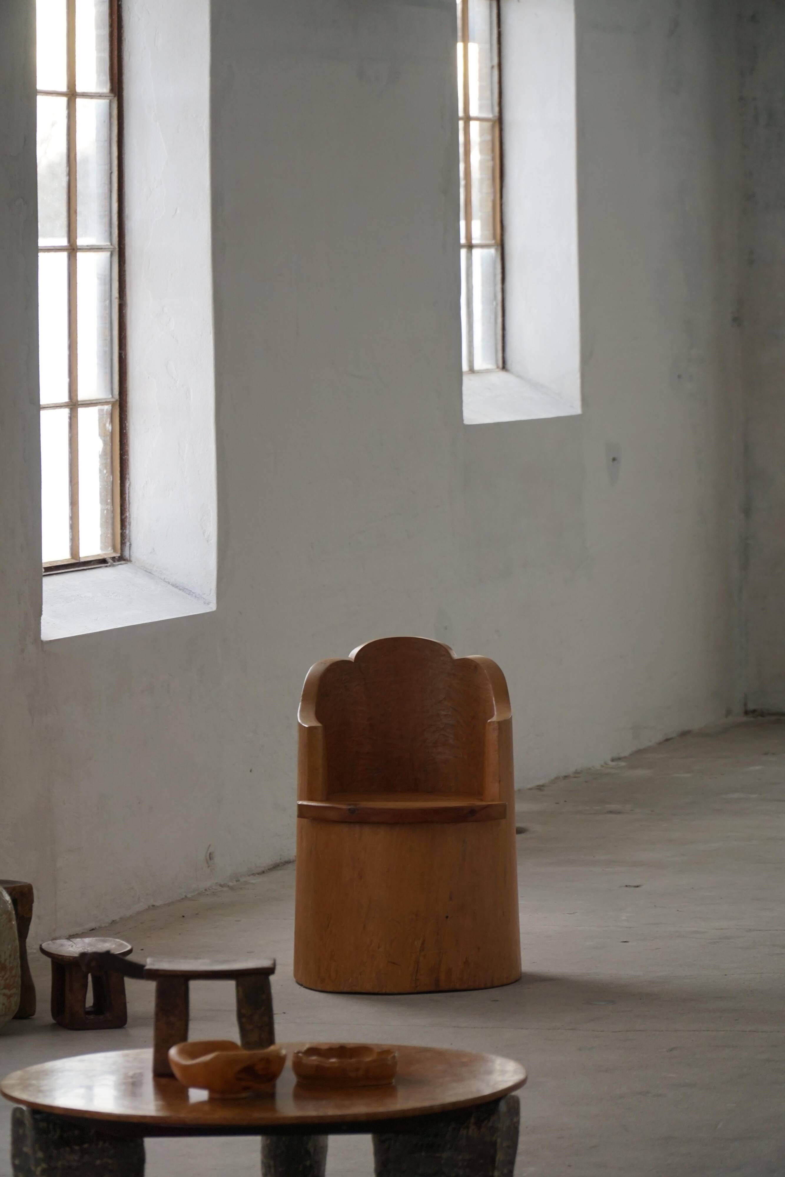 Fauteuil Stump Moderne en Pin Massif, par un Ébéniste Suédois, Wabi Sabi, années 1960