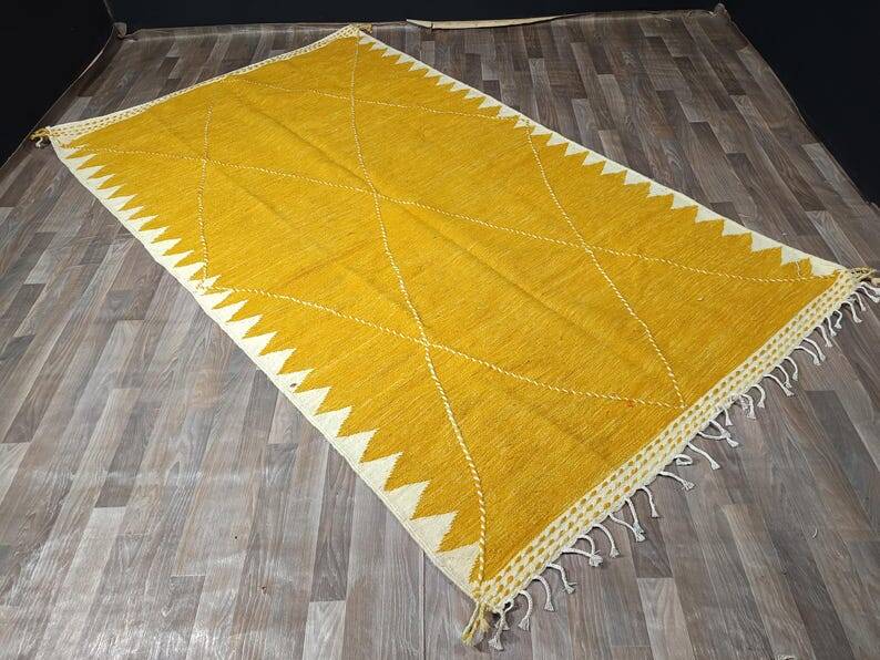 Moroccan kilim rug, yellow, handmade, 150/250cm.