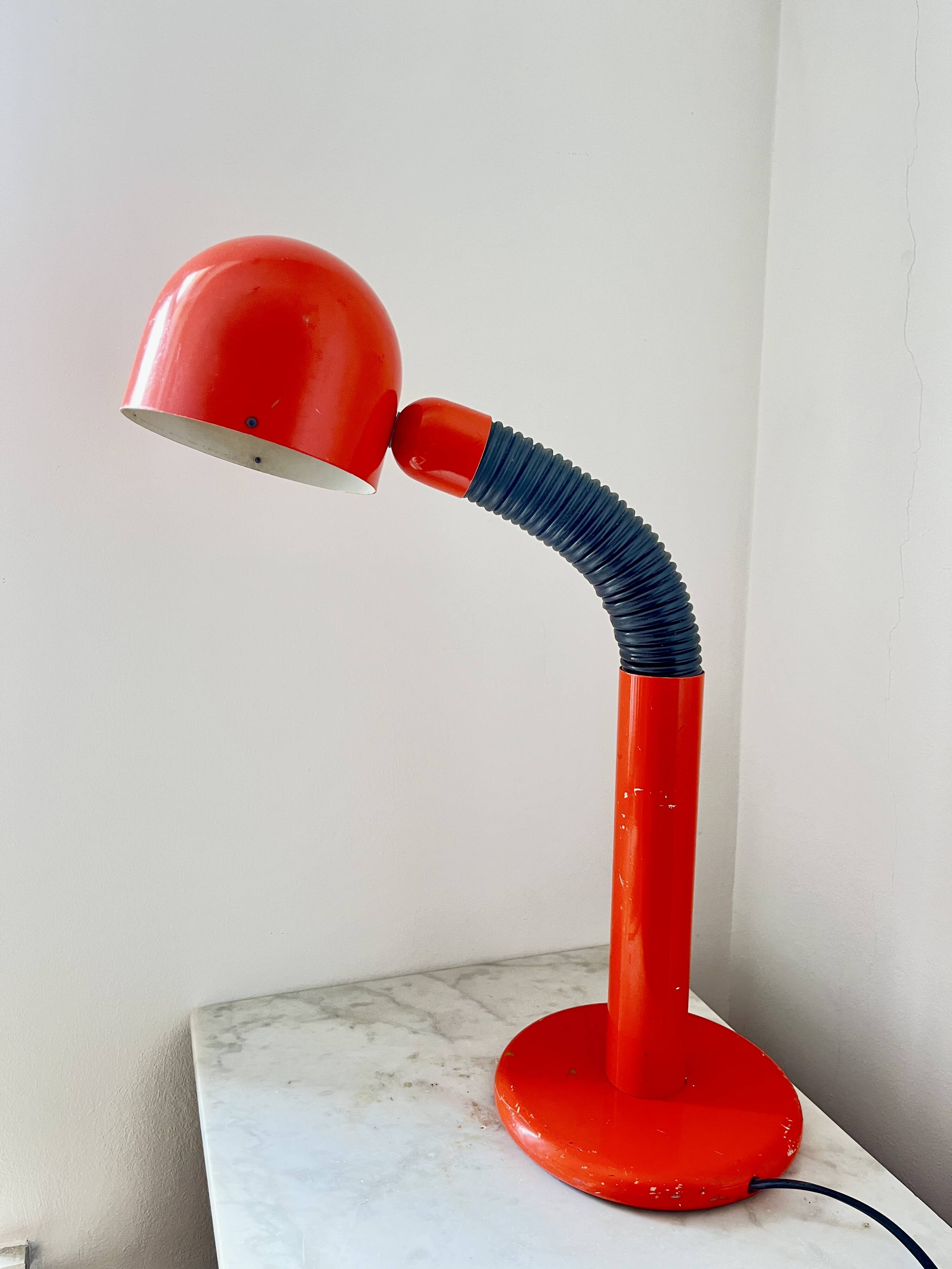 Vintage Space Age Orange Metal Table Lamp Adjustable Gooseneck, 1970s