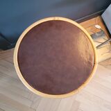 Vintage side table, end table with faux leather top