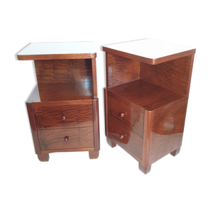 paire de chevets art deco moderniste acajou moucheté