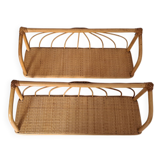 Pair of bamboo wall shelves