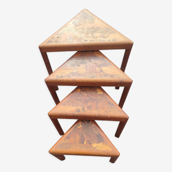 4 nesting tables in solid rosewood and Asian marquetry