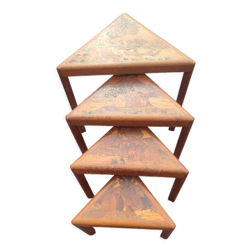 4 nesting tables in solid rosewood and Asian marquetry