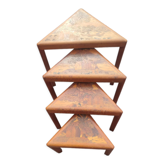 4 nesting tables in solid rosewood and Asian marquetry