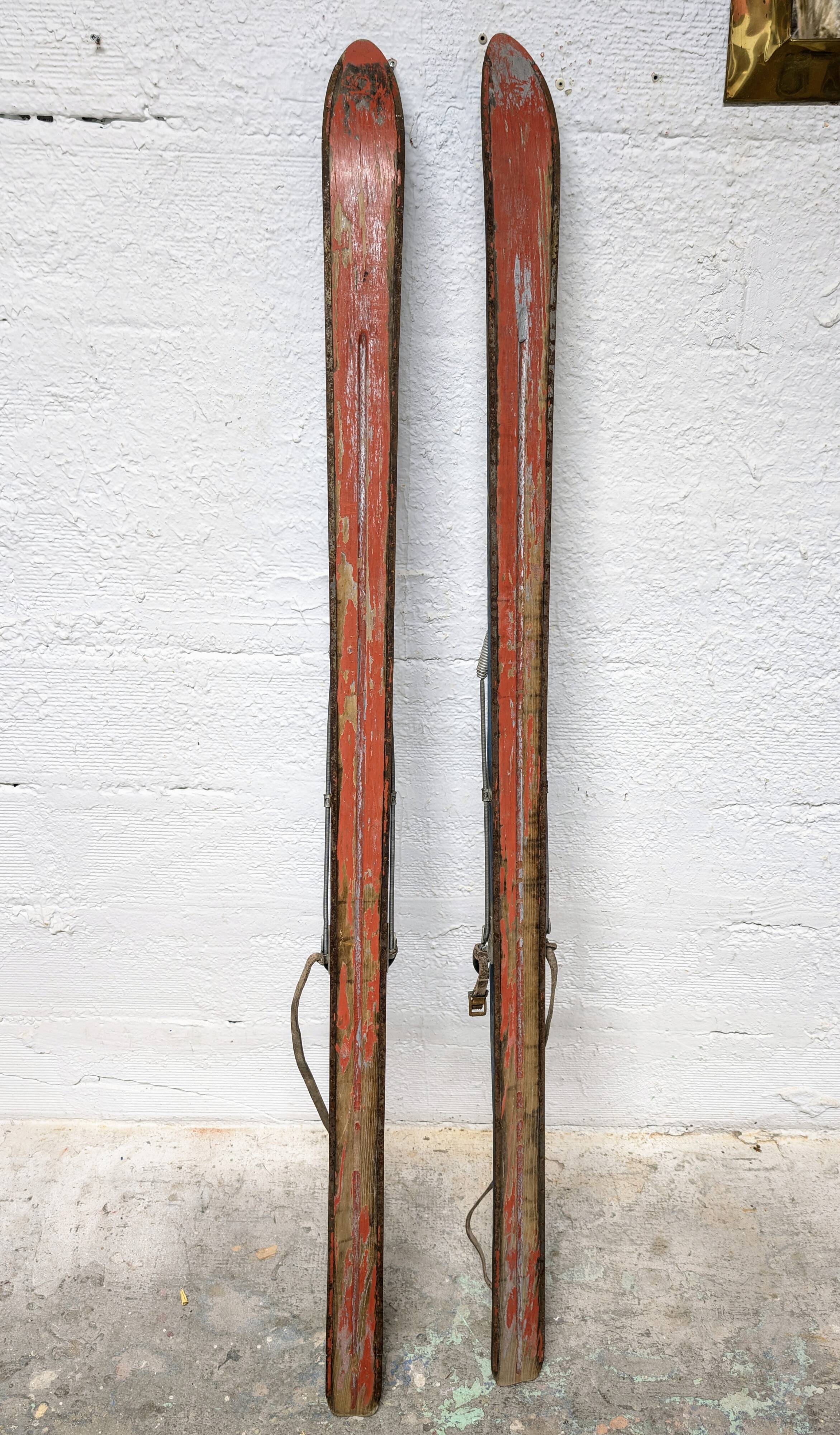 Pair of old wooden skis