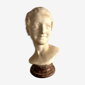 Plaster bust on marble stand